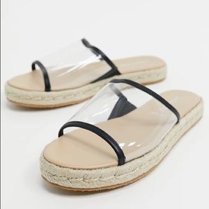 London Rebel wide fit clear vamp espadrille mule